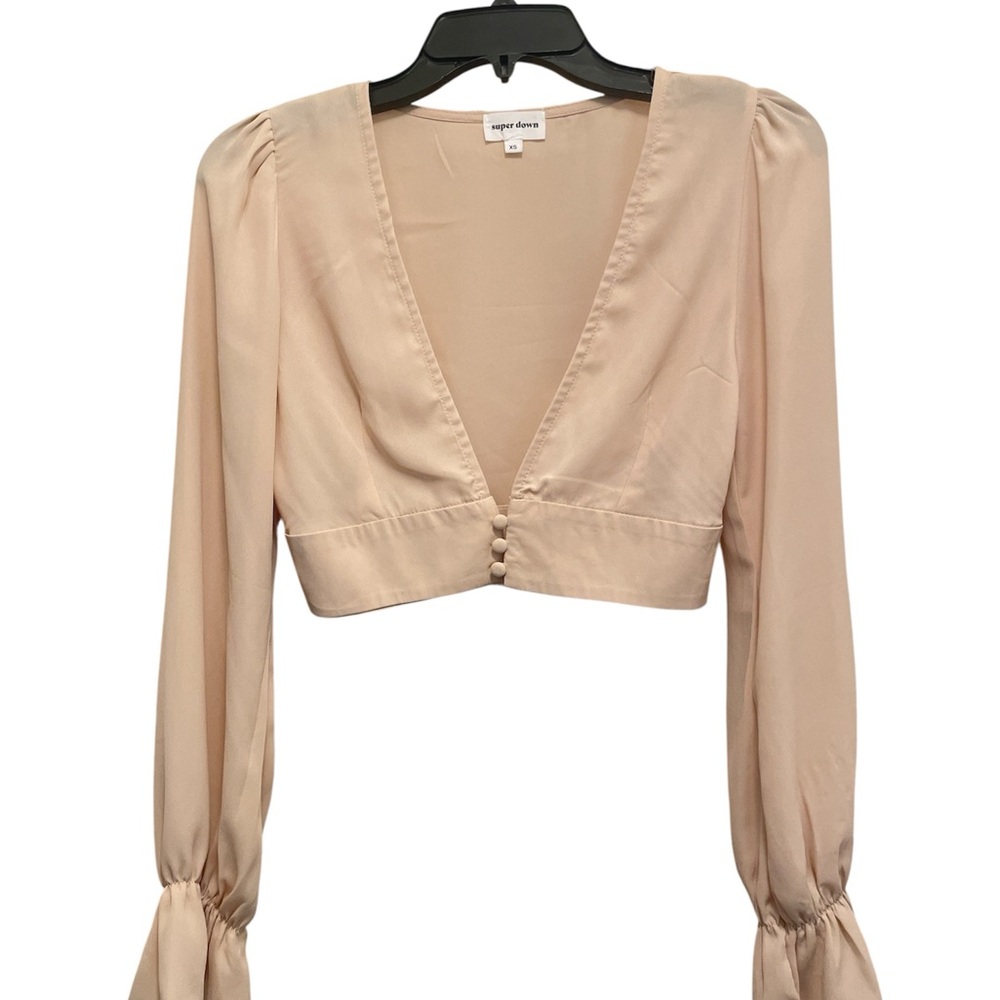 Superdown Tan Puff Sleeve Crop Blouse